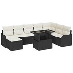 vidaXL Ensemble de canapé de jardin avec coussin 9 Pièces Noir Poly rotin