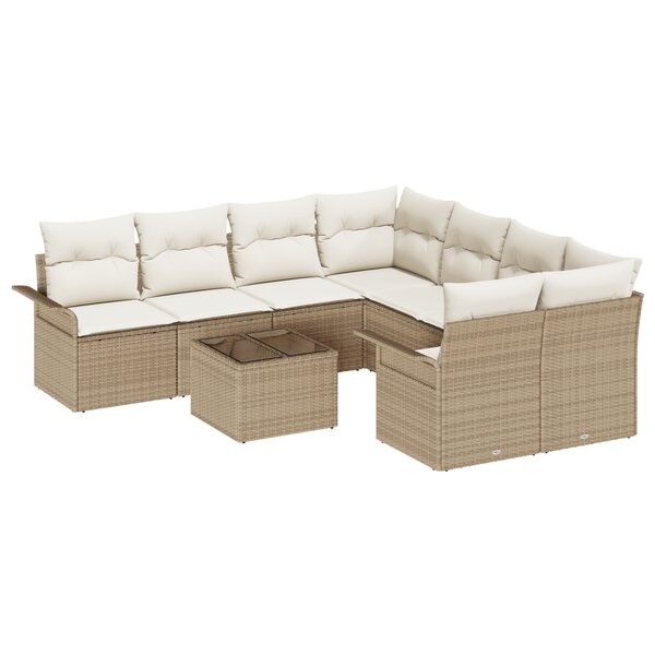 vidaXL Canapé de jardin modulable 9 pièces avec coussins beiges en poly rotin