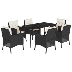 vidaXL Ensemble à manger de jardin coussins 7Pièces Noir Résine tressée