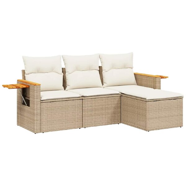 vidaXL Salon de jardin avec coussins 4 Pièces beige résine tressée