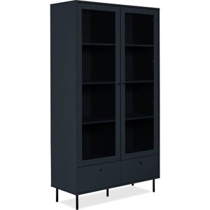 Vitrine buffet haut - Caracas - 2 portes vitrées et 2 tiroirs - 100 x 40 x 183 cm - Bleu navy