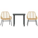 vidaXL Ensemble à manger de jardin 3Pièces marron résine tressée verre