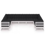 vidaXL Salon de jardin 9 Pièces avec coussins Blanc Bois de pin massif