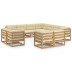 vidaXL Salon de jardin 11 Pièces avec coussins Marron miel Bois de pin