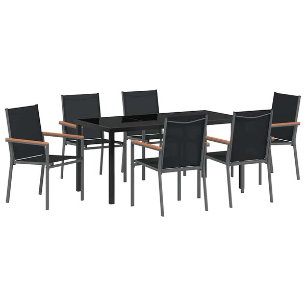 vidaXL Ensemble de salle à manger pour jardin 7 Pièces Noir