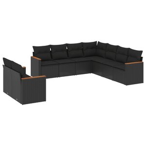 vidaXL Salon de jardin 9 Pièces avec coussins noir résine tressée