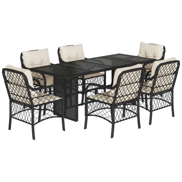 vidaXL Ensemble à manger de jardin coussins 7Pièces Noir Résine tressée