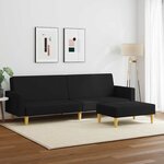 vidaXL Canapé-lit à 2 places avec repose-pied noir tissu