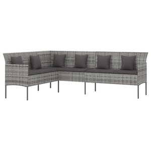 vidaXL Canapé de jardin en forme de L et coussins gris résine tressée