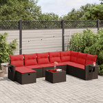 vidaXL Salon de jardin avec coussins 9 Pièces marron résine tressée
