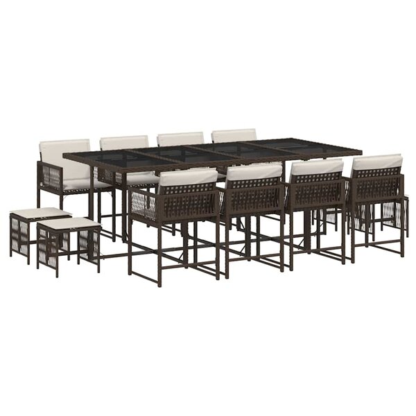 vidaXL Ensemble à manger de jardin avec coussins 13 Pièces marron rotin