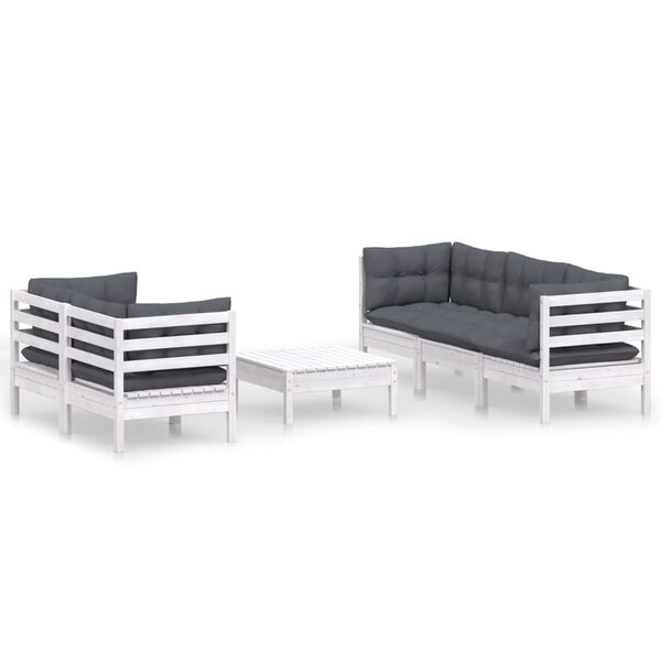 vidaXL Salon de jardin 6 Pièces avec coussins anthracite bois de pin
