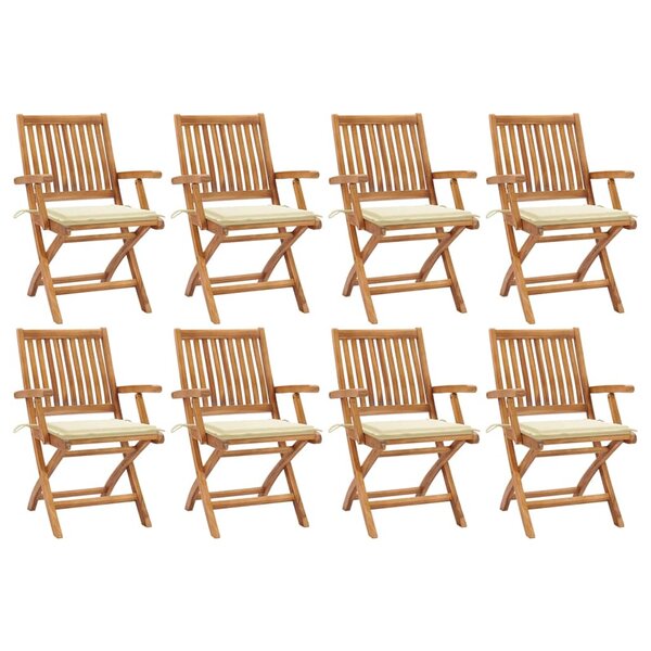 vidaXL Chaises pliables de jardin avec coussins lot de 8 Teck solide