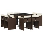 vidaXL Ensemble à manger de jardin et coussins 9 Pièces marron poly rotin