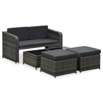 vidaXL Salon de jardin 4 Pièces avec coussins Résine tressée Anthracite