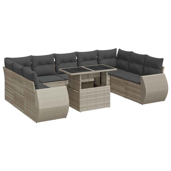 vidaXL Salon de jardin avec coussins 10 Pièces gris clair résine tressée