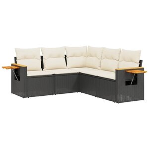 vidaXL Salon de jardin 5 Pièces avec coussins noir résine tressée