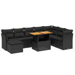 vidaXL Salon de jardin 9 Pièces avec coussins noir résine tressée