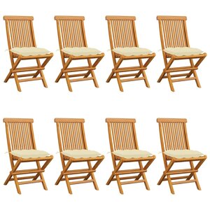 vidaXL Chaises de jardin et coussins blanc crème lot de 8 Teck massif