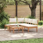 vidaXL Ensemble de banc de jardin avec coussin 4 Pièces Marron  Crème