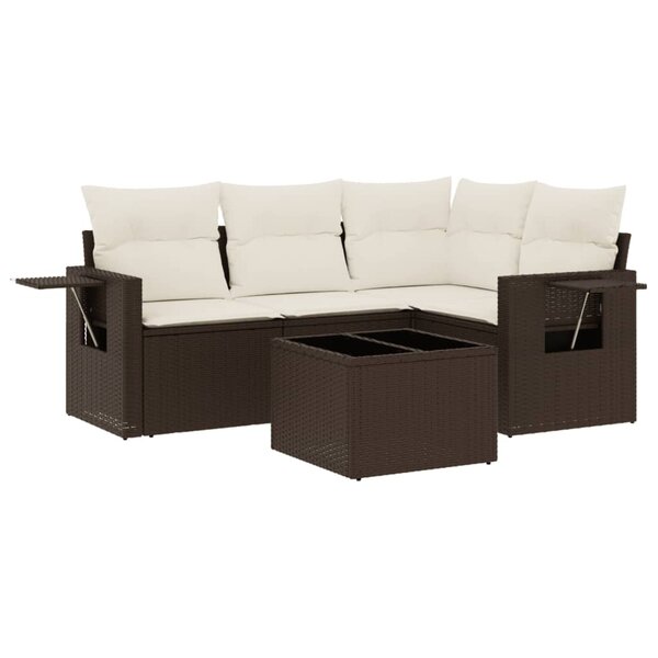 vidaXL Salon de jardin avec coussins 5 Pièces marron résine tressée