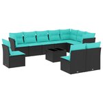 vidaXL Salon de jardin 11 Pièces avec coussins noir résine tressée