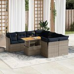 vidaXL Salon de jardin 9 Pièces avec coussins gris résine tressée