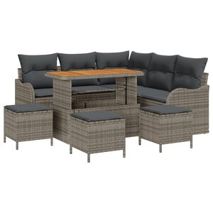 Canapé de jardin 9 pièces avec coussins gris poly rotin acacia