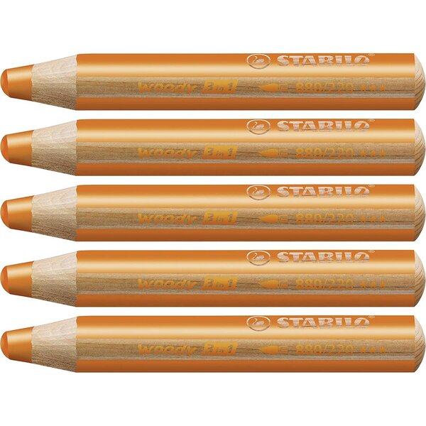 Crayon woody 3 en 1 extra large orange x 5 stabilo