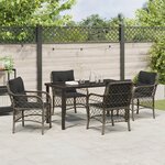 vidaXL Set de salle à manger de jardin 5 pièces avec coussins gris en rotin poli