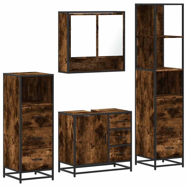 vidaXL Ensemble meubles salle de bain 4 Pièces chêne fumé bois ingénierie