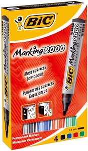 Etui de 4 Marqueurs Permanent MARKING 2000 Pte Ogive Large N/B/R/V BIC