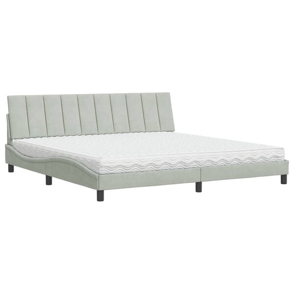 vidaXL Lit avec matelas Hanko gris clair 200x200 cm velours