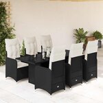 vidaXL Ensemble de bistro de jardin 7 Pièces coussins noir poly rotin