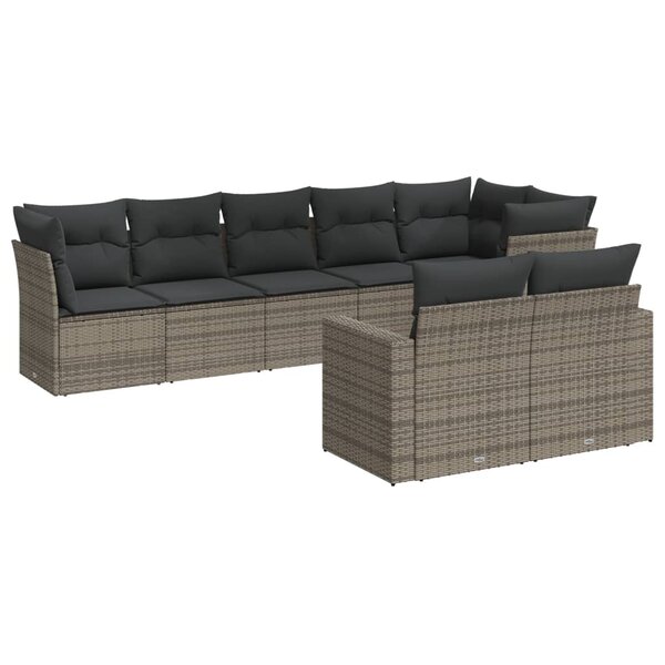 vidaXL Salon de jardin 8 Pièces avec coussins gris résine tressée