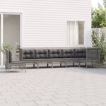 vidaXL Salon de jardin 7 Pièces avec coussins Gris Résine tressée