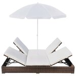 vidaXL Chaise longue d'extérieur avec parasol Résine tressée Marron