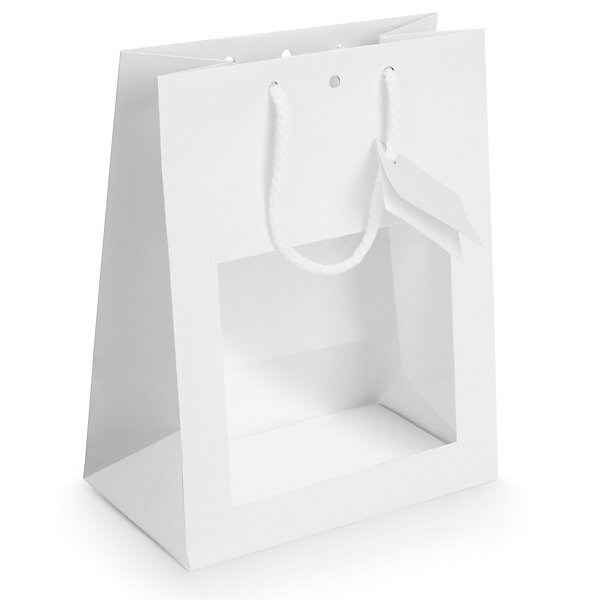 Sac vitrine pelliculé mat blanc à poignées cordelières 18 x 22 7 x 10 cm (lot de 10)