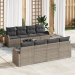 Ensemble de canapé de jardin 9 pièces avec coussins gris poly rattan
