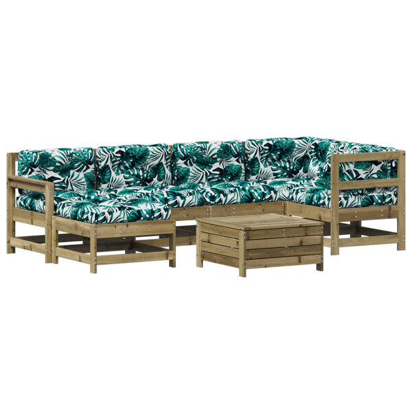 vidaXL Salon de jardin 7 Pièces avec coussins bois de pin imprégné
