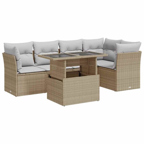 vidaXL Salon de jardin avec coussins 6 Pièces beige résine tressée