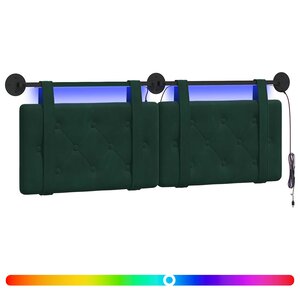 vidaXL Tête de lit suspendue Avec lumière LED Vert foncé Velours