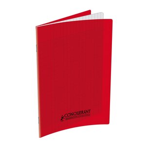 Cahier A4 140P 90G grands carreaux PP rouge CONQUÉRANT