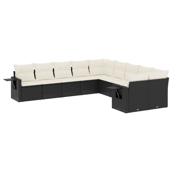 vidaXL Salon de jardin 10 Pièces avec coussins noir résine tressée