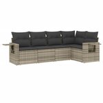vidaXL Salon de jardin 5 Pièces avec coussins gris clair résine tressée