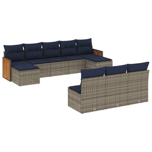 vidaXL Salon de jardin 10 Pièces avec coussins gris résine tressée