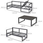 Ensemble salon de jardin d'angle design contemporain style yachting 5 places coussins table basse inclus banquette 3 places réglable alu. gris