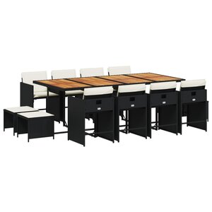 vidaXL Ensemble à manger de jardin 13 Pièces coussins noir résine tressée
