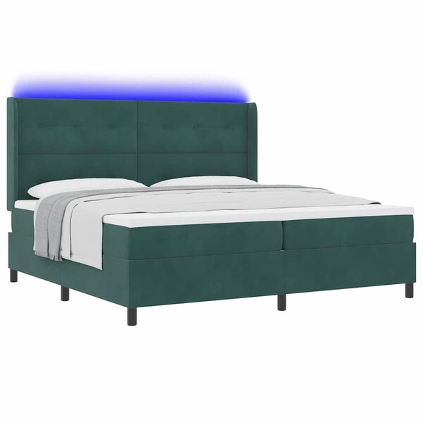vidaXL Lit à ressorts avec matelas Vert foncé 200 x 200 cm Velours