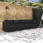 vidaXL Salon de jardin 4 Pièces avec coussins Résine tressée Noir